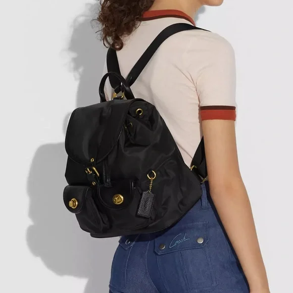 COACH Cargo Backpack Vintage Rose Print Interior Nylon & Leather Black AUTHENTIC - Picture 4 of 16